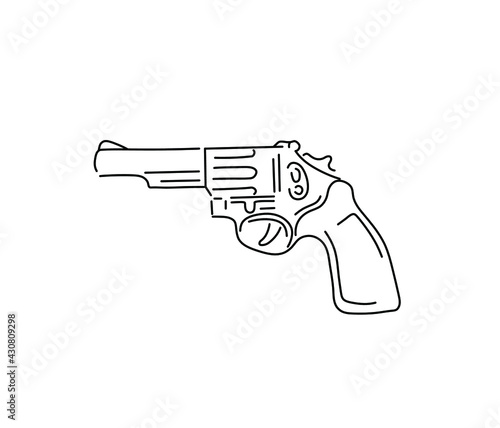 Vector isolated contour line gun handgun drawing. Colorless graphic gun outline sketch