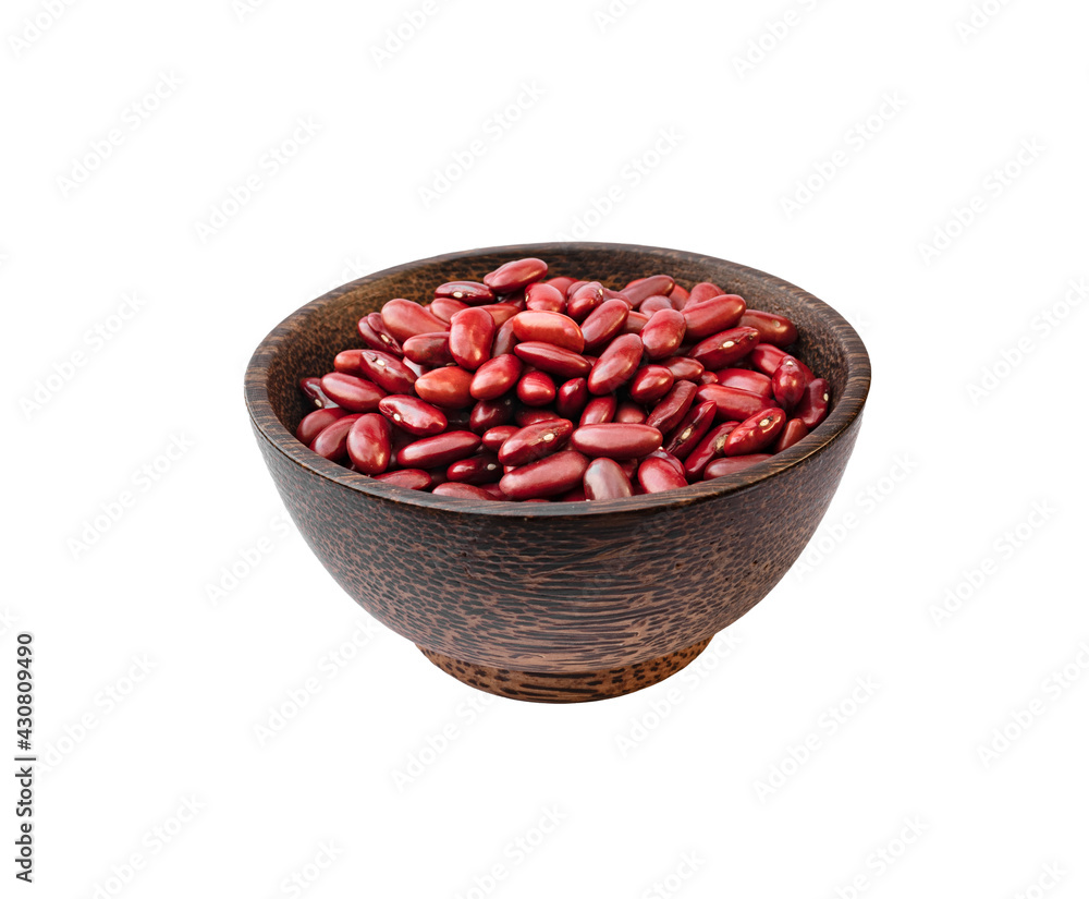 Kidney beans in a wooden bowl isolated on white background Kidney beans in a wooden bowl isolated on white background