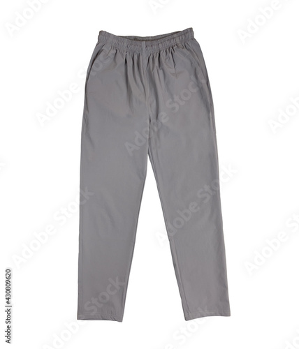 Comfortable pants color grey front view on white background

