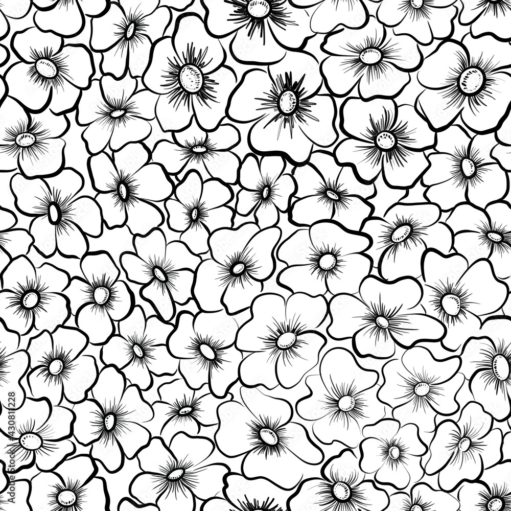 abstract floral seamless pattern on black with white background abstract floral seamless pattern on black with white background