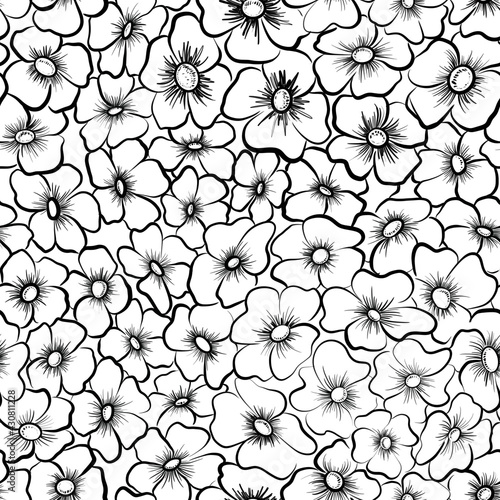 abstract floral seamless pattern on black with white background