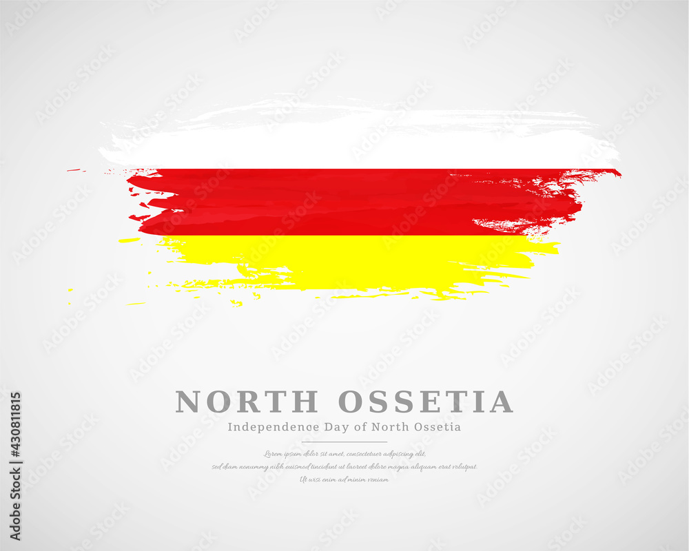 Fototapeta premium Happy independence day of North Ossetia with artistic watercolor country flag background