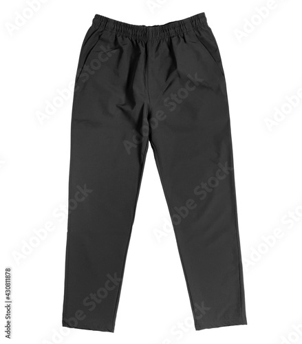 Comfortable pants color black front view on white background 