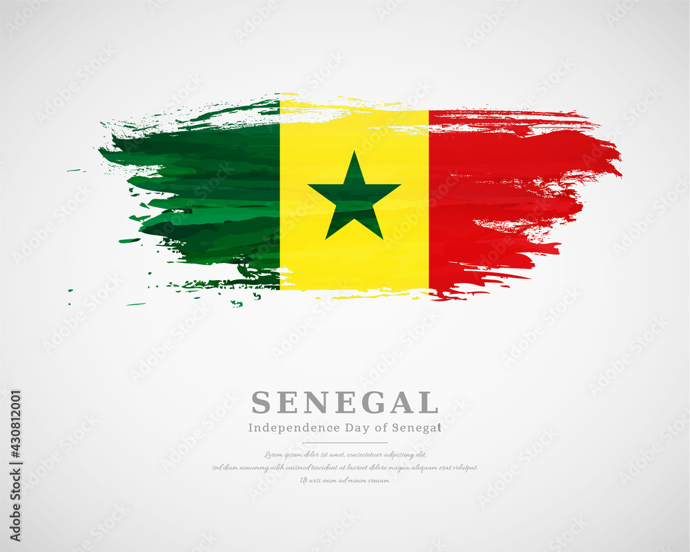 Happy independence day of Senegal with artistic watercolor country flag background