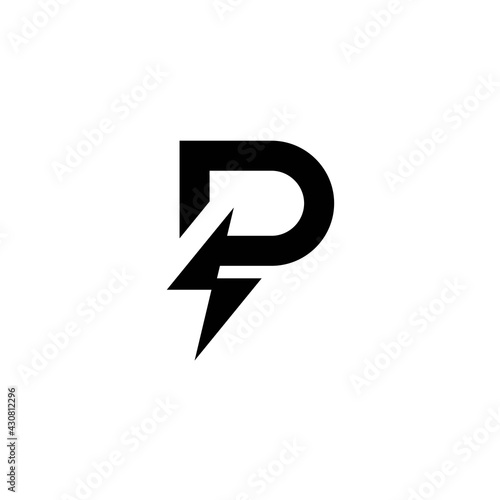 simple letter P logo design and electric thunder icon vector 