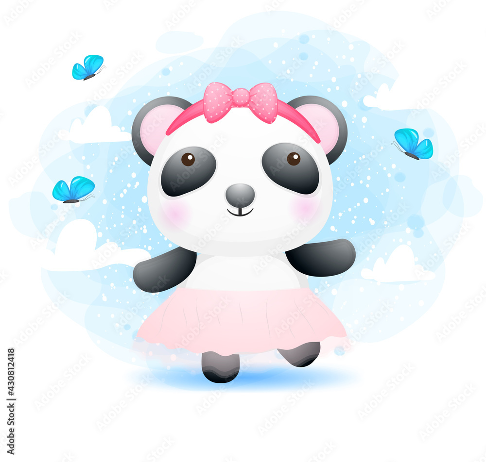 Cute doodle happy dancing baby panda girl Premium Vector Cute doodle happy dancing baby panda girl Premium Vector