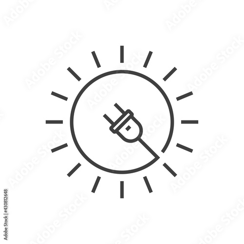 Logotipo energía solar. Sol con cable de enchufe con lineas en color gris