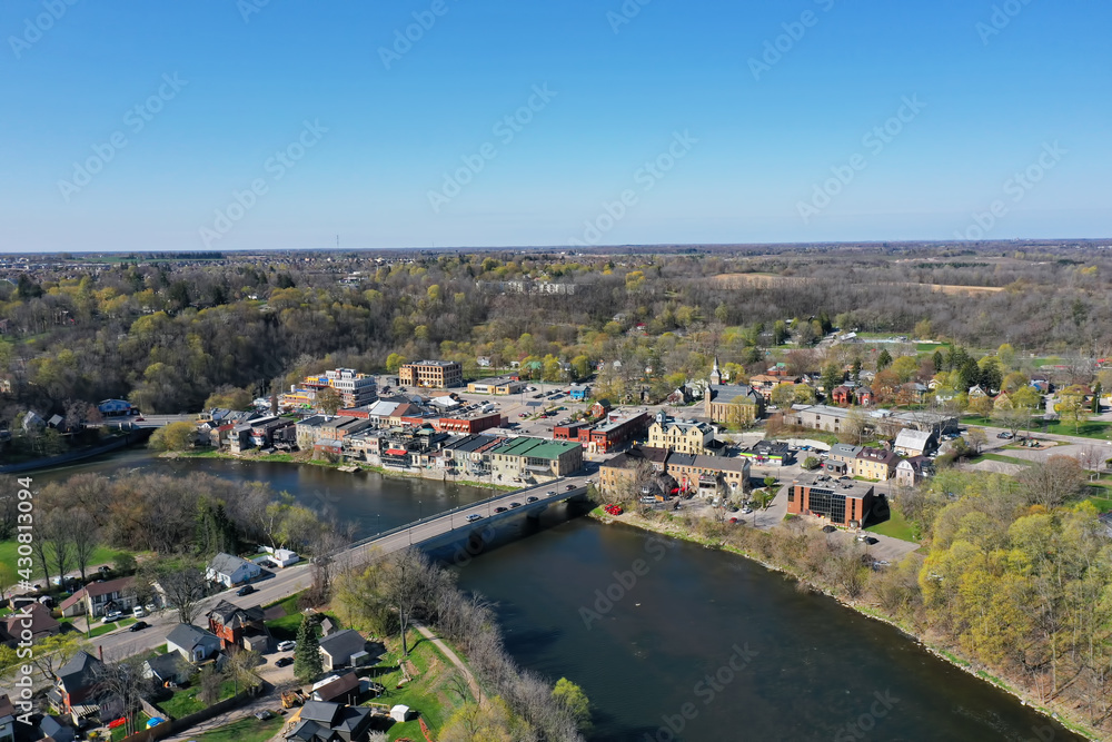 Aerial view of the downtown of Paris, Ontario, Canada