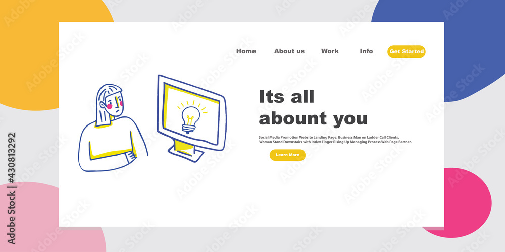Social Media Promotion Website Landing Page.Process Web Page Banner. Cartoon Flat Vector Illustration