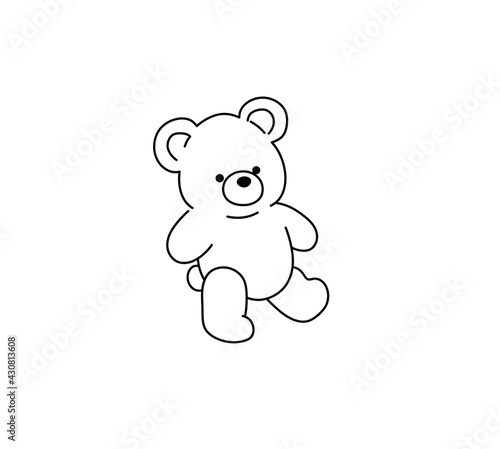 Vector isolated cute cartoon teddy bear toy contour line drawing. Colorless black and white teddy bear toy outline sketch. 