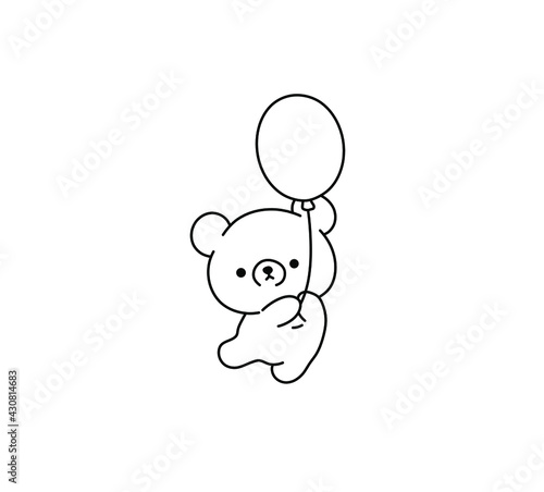 Vector isolated cute cartoon teddy bear with baloon contour line drawing