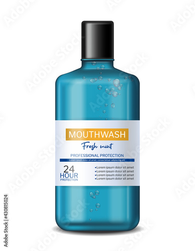 Mouthwash fresh mint Vector realistic. Product placement bottle label designs