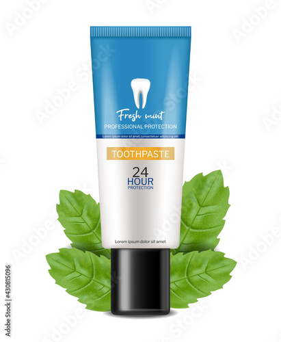 Toothpaste isolated Vector realistic. Special hygiene product placement mock ups
