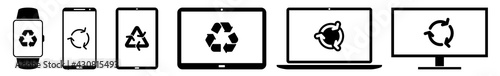 Display recycle, recycling, reusing, recycled, recyclable Icon Devices Set | Web Screen Device Online | Laptop Vector Illustration | Mobile Phone | PC Computer Smartphone Tablet Sign Isolated
