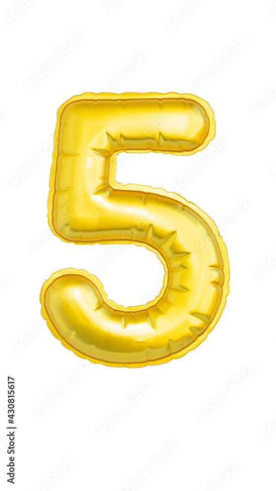 Numeral five yellow soft to the touch isolated on white background Numeral five yellow soft to the touch isolated on white background