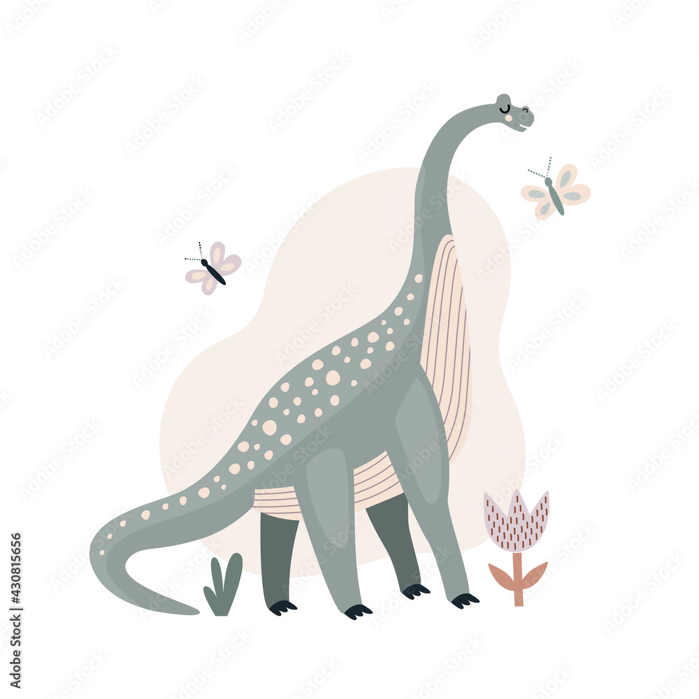 vector illustration of an extinct animal is a large green dinosaur. drawing in the style of cartoon and doodle