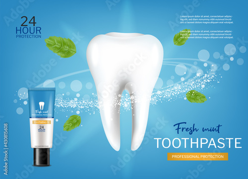 Fresh mint toothpaste Vector realistic. Special hygiene product placement mock ups