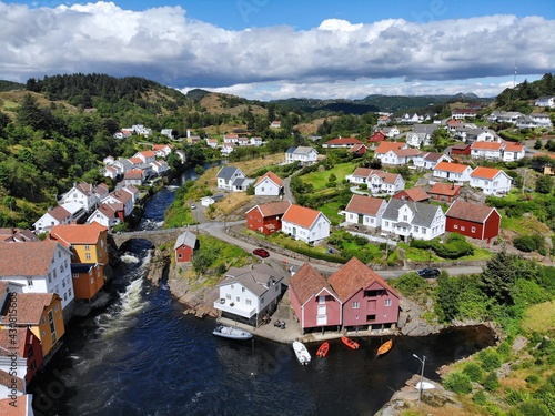 Sogndalstrand, Norway - drone view. Aerial view of Norwegian town. photo