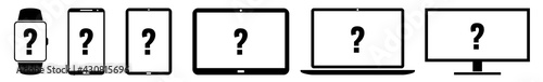Display Question, Mark, How, Faq, Ask, Sign Icon Devices Set | Web Screen Device Online | Laptop Vector Illustration | Mobile Phone | PC Computer Smartphone Tablet Isolated