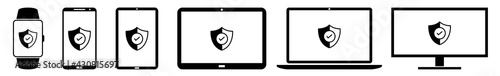 Display Secure, Safety, Security, Assurance, Guarantee Icon Devices Set | Web Screen Device Online | Laptop Vector Illustration | Mobile Phone | PC Computer Smartphone Tablet Sign Isolated