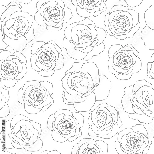 Seamless roses flower black and white lineart background