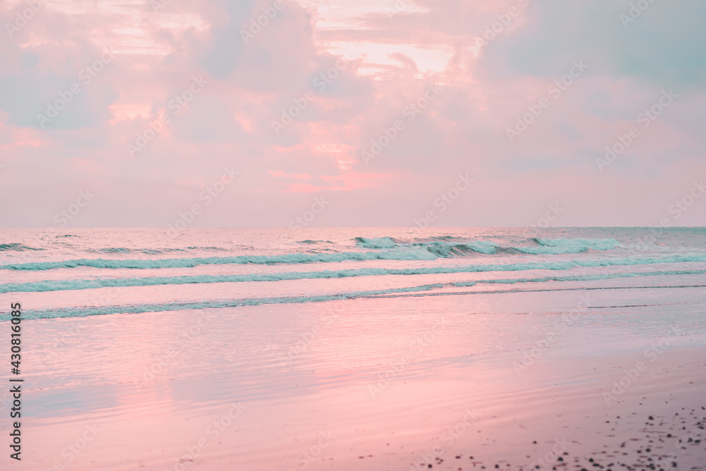 Pastel colors Ocean and sunset sky, Travel concept, Eastern sea of Thailand in the evening in summer.