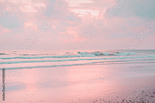 Pastel colors Ocean and sunset sky, Travel concept, Eastern sea of Thailand in the evening in summer.