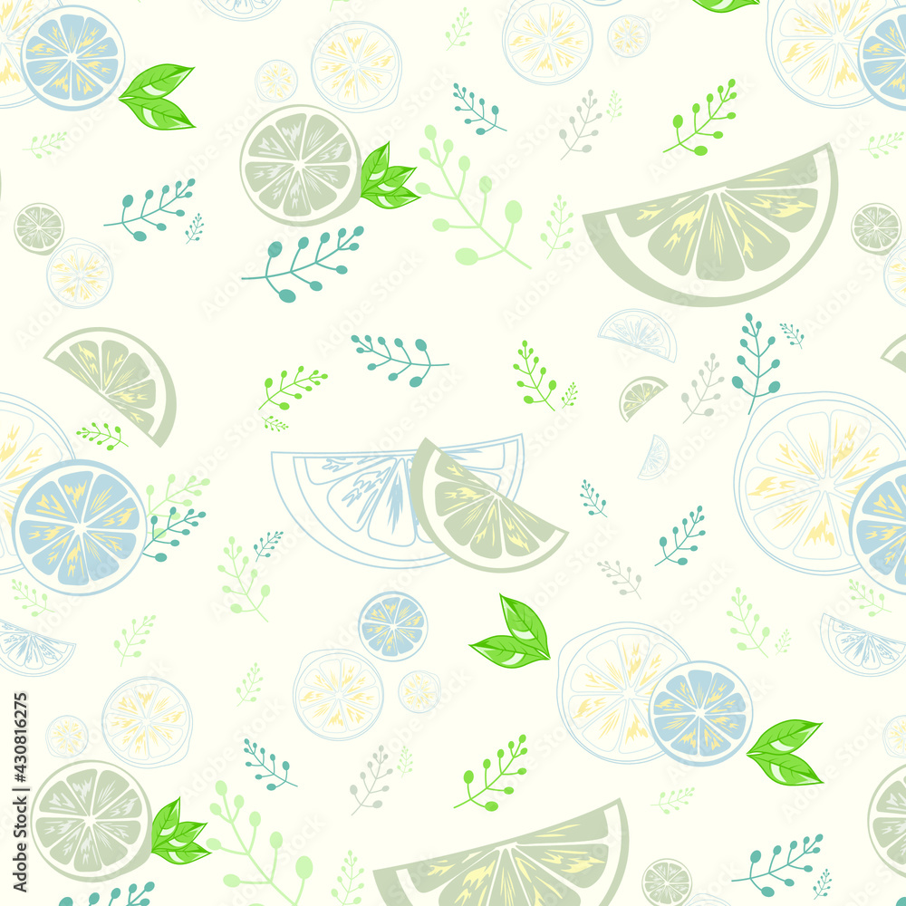 Stylish lemon with leaves seamless pattern background vector
