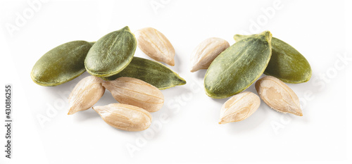 Pumpkin and sunflower seeds isolated on white