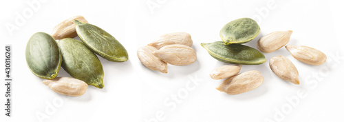 Pumpkin and sunflower seeds isolated on white