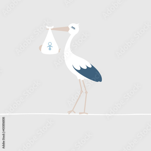 Storch Mit Junge In Tuch Schnuller Grau