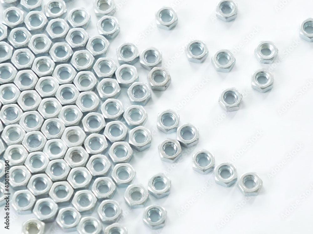 Set metal nut isolated on background Set metal nut isolated on background