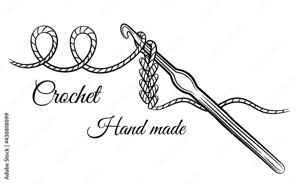 Crochet knitting sign. Crocheting hook with yarn thread. Steel ...