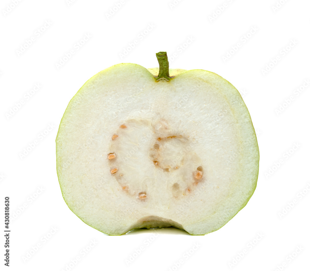 Green Guava fruit slice isolated on white background