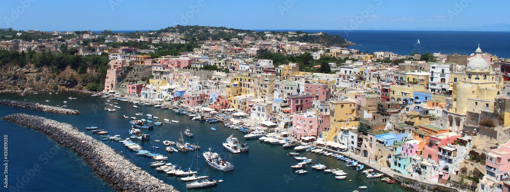 top view of Procida and its colorful houses