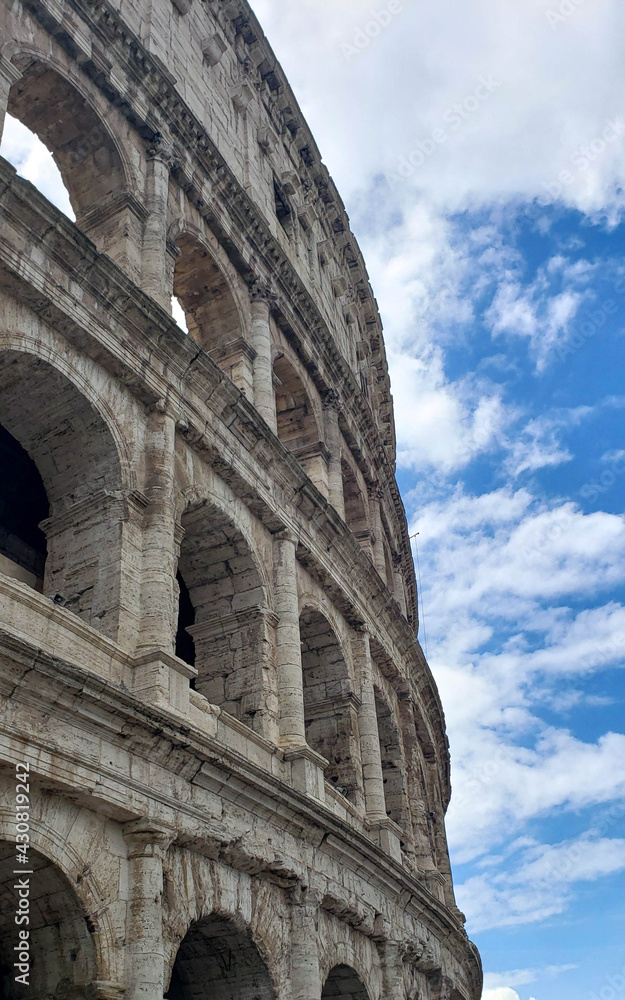 View of the Roman Colosseum. The Colosseum in Rome is one of the main landmarks of Rome and Italy