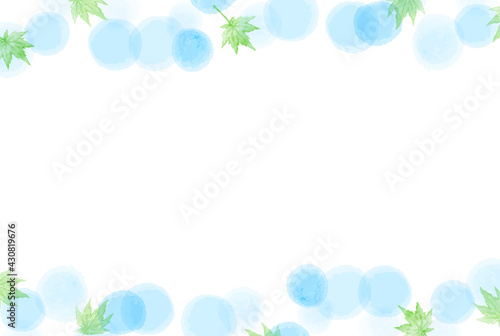 爽やかな水玉模様と楓の葉っぱの水彩フレーム