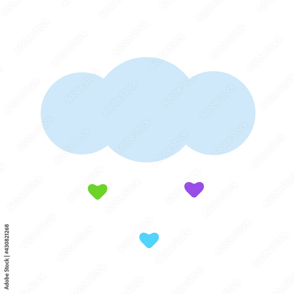 Cloud with colorful hearts. Flat design.