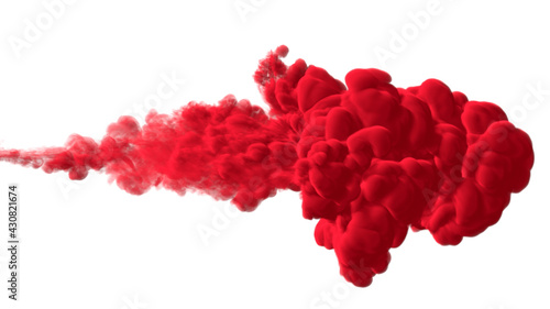 Realistic 3D illustration of the red ink in a liquid against white background