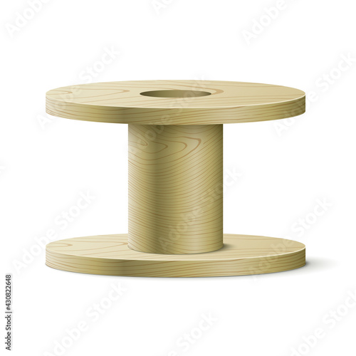 Wooden reel vector illustration. Cable or thread spool isolated on a white background.