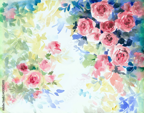 Flowers watercolor illustration.Manual composition.Big Set watercolor elements，Design for textile, wallpapers，Element for design,Greeting card © TAOZHU GONG