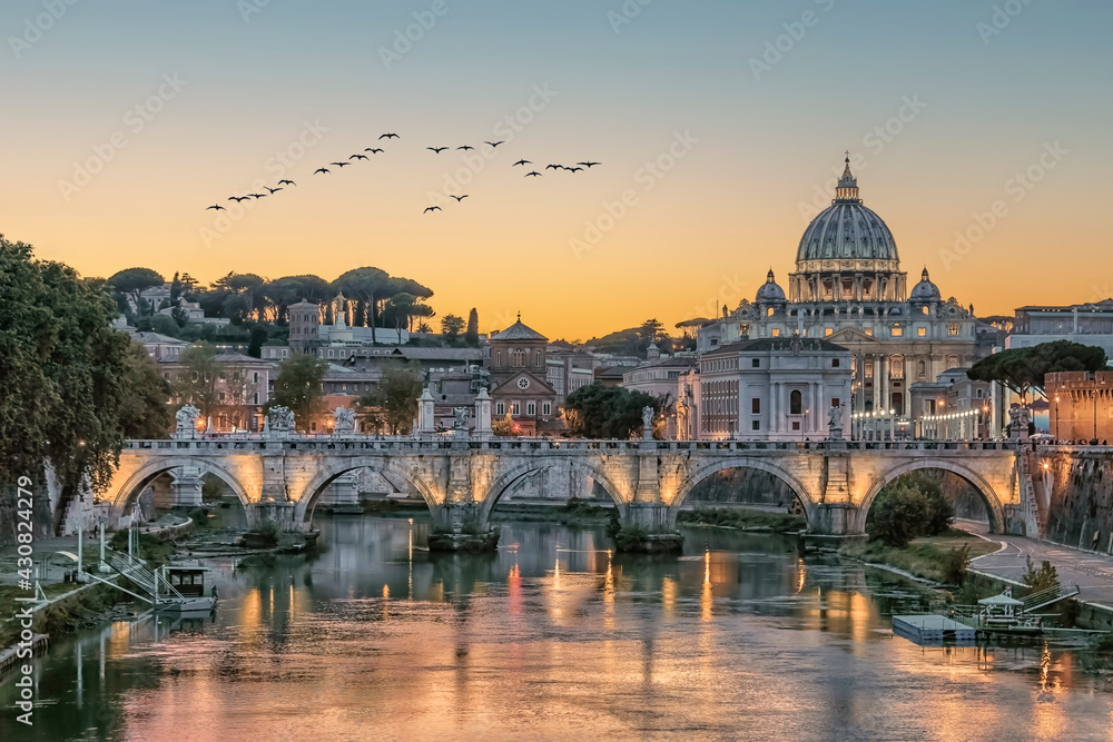 The city of Rome at sunset