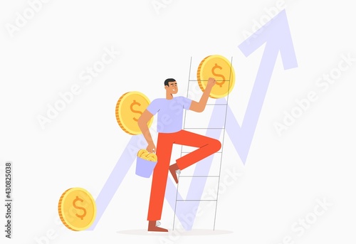 Successful business management. Flat vector illustration. Success at work or target achievement. Investing. Business metaphor.