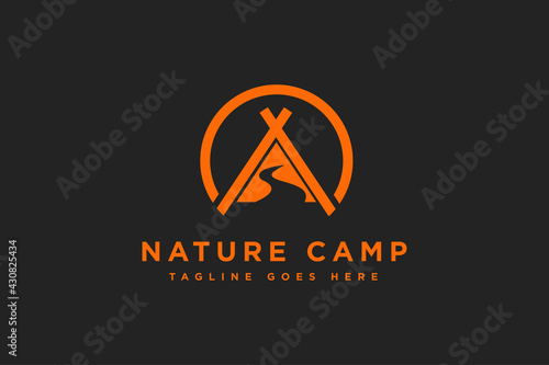 TENT logo design template element. TENT icon design. Suitable for camp and travel isolated on dark background
