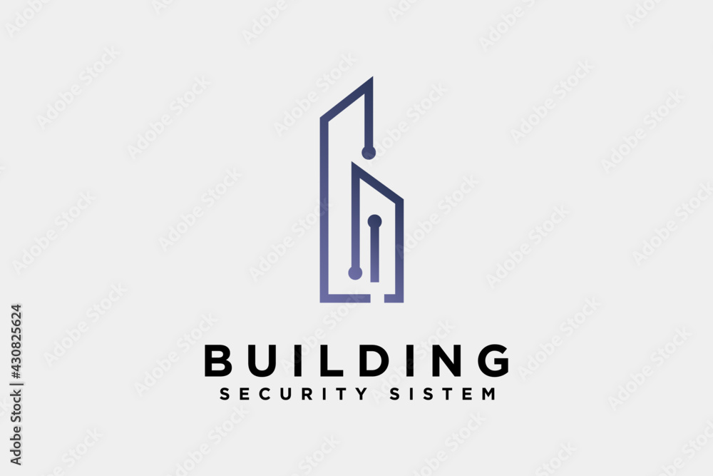 Letter B building cyber security logo design vector illustration. Letter B suitable for security and technology logos, isolated on white background