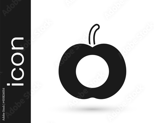 Black Peach fruit or nectarine with leaf icon isolated on white background. Vector