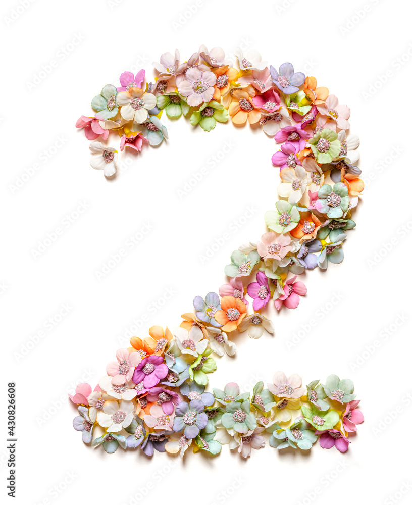Flowers number 2 two made of colorful flowers isolated on white. Floral ...