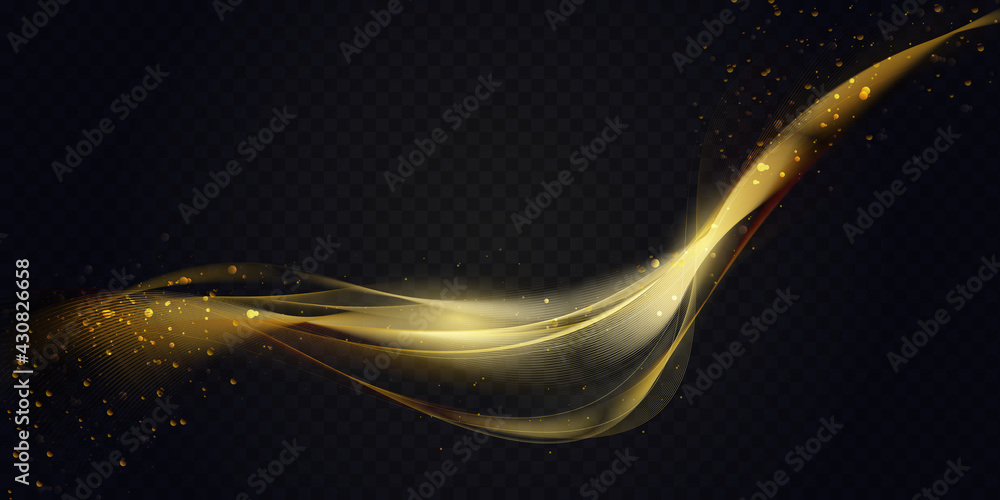 Golden wave with sparkle bokeh, abstract light effect vector