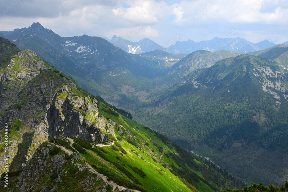 The ridgeway which leads vom mount Kasprowy wierch along the polish-slovakian border. High Tatras, Poland.