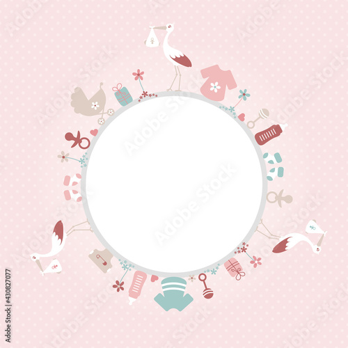 Storch & Baby Icons Mädchen Rahmen Rosa Mintgrün